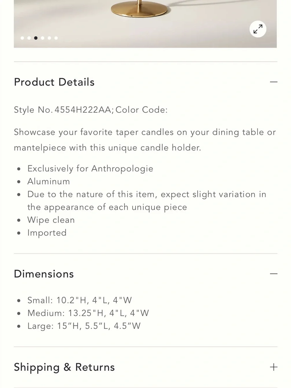 Anthropologie Marizia Taper Candleholder
